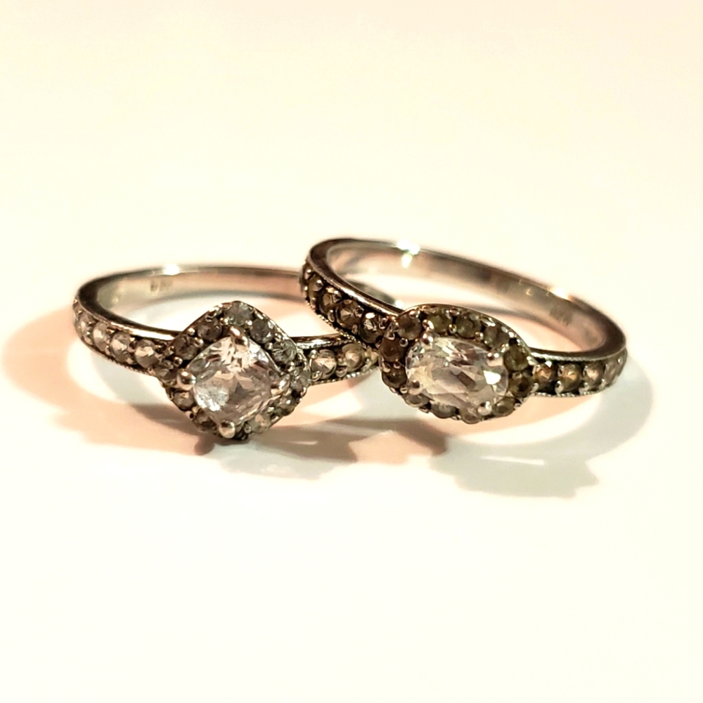 2 Pc Vintage Engagement White Oval Gem Asscher Sapphire Set 925 Silver